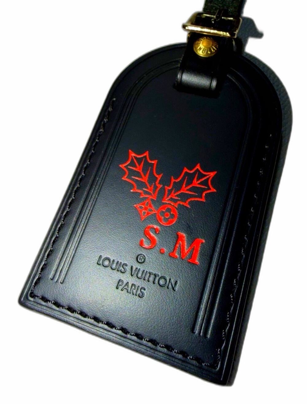 Louis Vuitton Paris Name Tag w/ SM Red Initials Christmas Holly Berry Mint